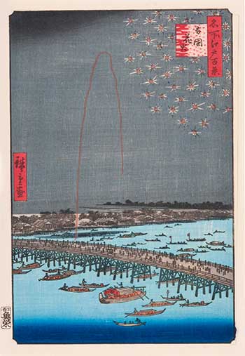 Hiroshige: Fireworks over Ryogoku Bridge